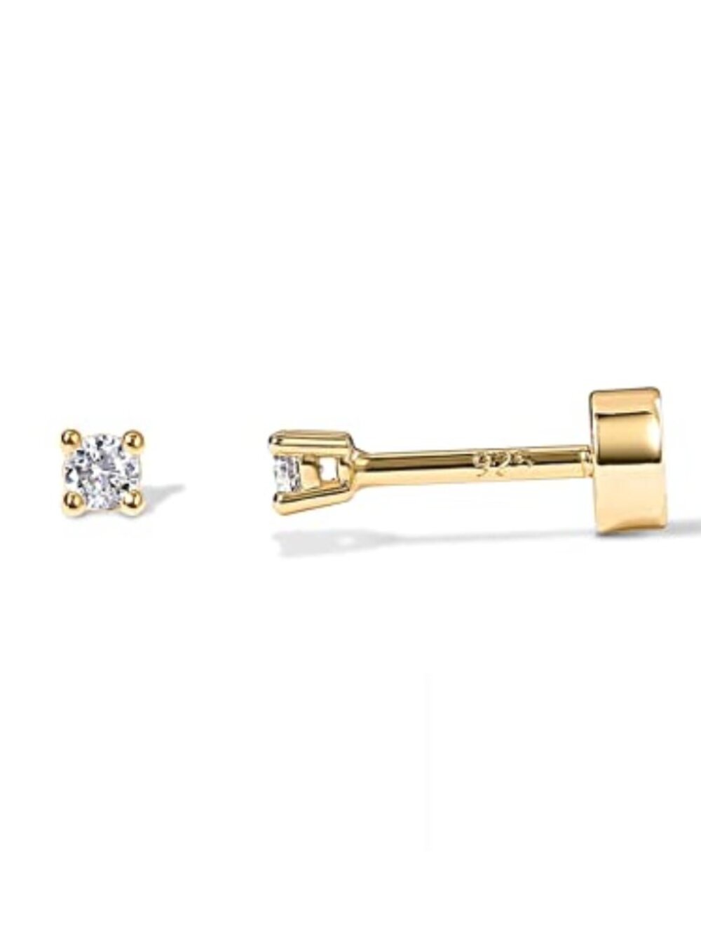 New - 14K Gold Plated Solid 925 Sterling Silver Post Cubic Zirconia Stud Flat